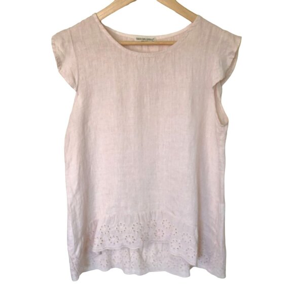 Terzo Millennio Tops - Terzo Millennio Top Womens Small 100% Linen Embroidered Hem Oversized Lagenlook